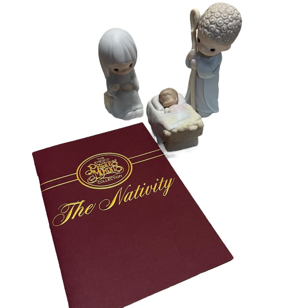 Vintage Precious Moments The Nativity and Story Book 3 Piece Set
